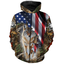 Load image into Gallery viewer, American Flag Coyote hunting predator camouflage Customize Name hunting clothes NQS1042