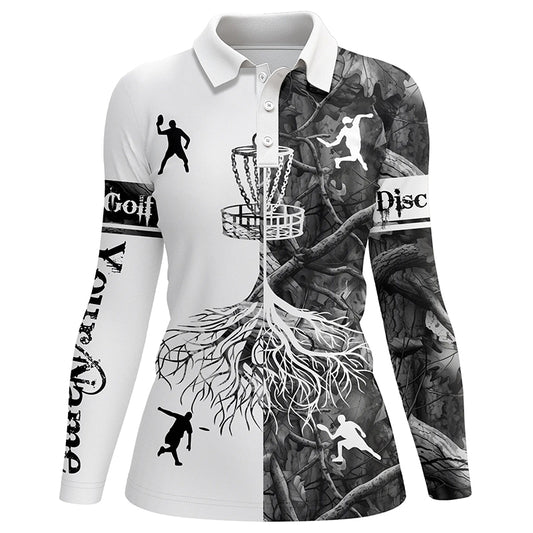 Women disc golf polo shirts gray camo custom name disc golf team shirt, disc golf gifts NQS6897