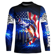 Load image into Gallery viewer, Bass Fishing 3D American Flag patriotic Customize Bass fishing jerseys - personalized fishing gift NQS387