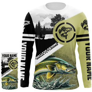 Walleye Fishing performance fishing shirt UV protection customized name long sleeves fishing apparel NQS1268