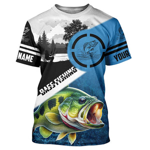 Largemouth Bass Fishing Blue performance fishing shirt custom name long sleeves NQS1269