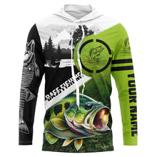 Load image into Gallery viewer, Largemouth Bass fishing green black Customize Name bass fish skull UV protection fishing shirts NQS1270