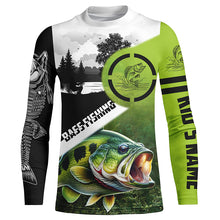 Load image into Gallery viewer, Largemouth Bass fishing green black Customize Name bass fish skull UV protection fishing shirts NQS1270