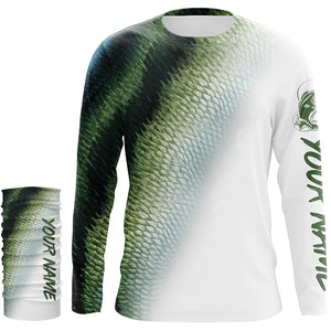 Bass Fishing green Scale Customize Name 3D performance fishing Shirts NQS1384