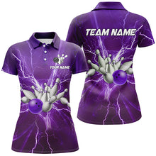 Load image into Gallery viewer, Women bowling polo shirts Custom purple lightning thunder Bowling Team Jersey, gift for team Bowlers NQS7395