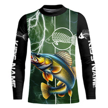 Load image into Gallery viewer, Walleye Fishing Custom Long sleeve Fishing Shirts, Walleye green lightning reaper Fishing jerseys NQS4016