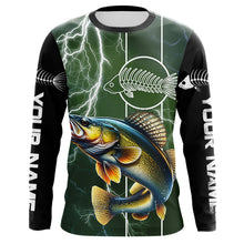 Load image into Gallery viewer, Walleye Fishing Custom Long sleeve Fishing Shirts, Walleye green lightning reaper Fishing jerseys NQS4016