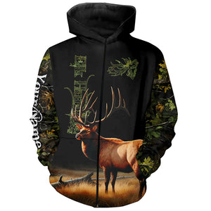 Elk Hunting Green tree Camo 3D All Over print shirts personalized hunting apparel for Elk hunters NQS535