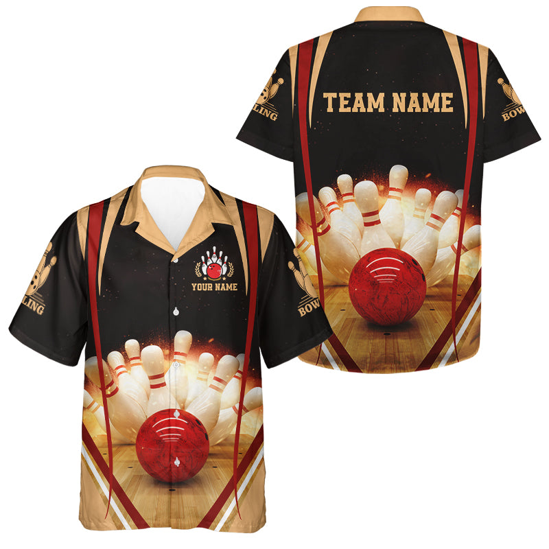 Custom Black Hawaiian bowling shirt for bowling – personalized team jersey front view