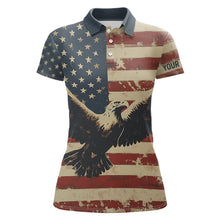 Load image into Gallery viewer, Personalized Vintage Eagle American flag Golf Polo Shirts For Women Custom Patriotic Ladies Golf shirt NQS9632