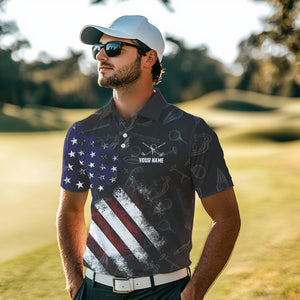 Retro American Flag Eagle Golf Polo Shirt for Men Custom Patriotic Golf Team Jersey best golf gifts NQS9633