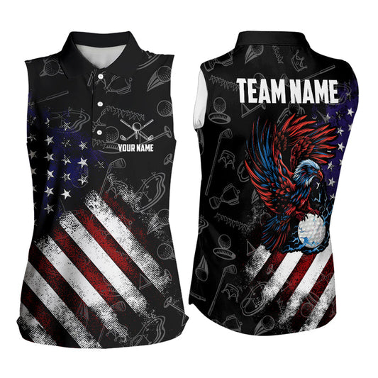 Retro American Flag Eagle Golf Women Sleeveless Polos Custom Patriotic Golf Team Jersey best golf gift NQS9633