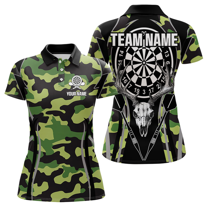 Deer Skull Darts Board Green Camo Darts Polo, Quarter zip Shirts For Women Custom Team Darts Jersey NQS9636