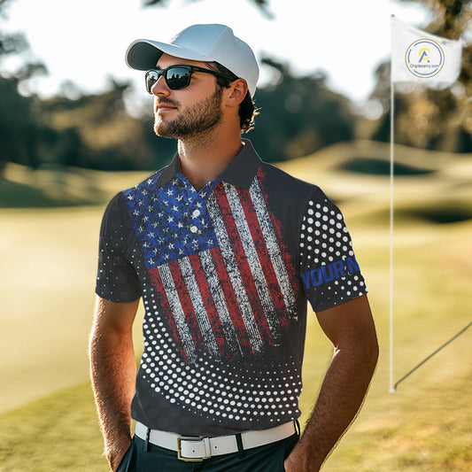 Personalized golf polo shirts for Men Vintage American Flag Custom patriotic golf tops for mens NQS9835