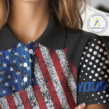 Load image into Gallery viewer, Personalized golf polo shirts for Women Vintage American Flag Custom patriotic golf tops for ladies NQS9835