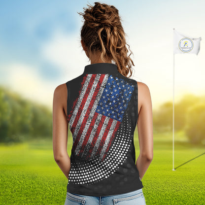 Personalized golf sleeveless polo shirts Vintage American Flag Custom patriotic golf tops for ladies NQS9835