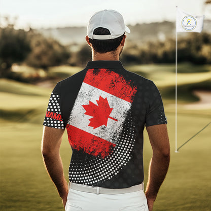 Personalized golf polo shirts for Men Vintage Canadian Flag Custom patriotic golf tops for mens NQS9836