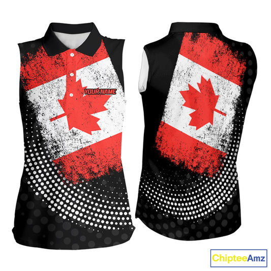 Personalized golf sleeveless polo shirts Vintage Canadian Flag Custom patriotic golf tops for ladies NQS9836