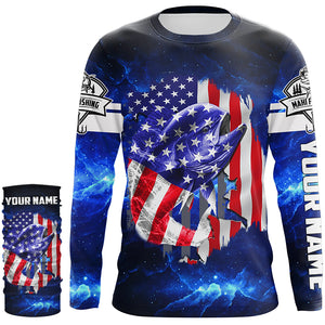 Mahi Mahi Fishing American Flag blue galaxy Custom UV protection long sleeve fishing shirts NQS424