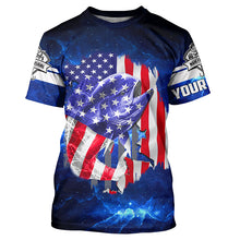 Load image into Gallery viewer, Mahi Mahi Fishing American Flag blue galaxy Custom UV protection long sleeve fishing shirts NQS424