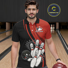 Load image into Gallery viewer, Funny Bowling ball and pins Black and Red Bowling Team Shirts For Men Custom Retro Bowling Jerseys NQS10225