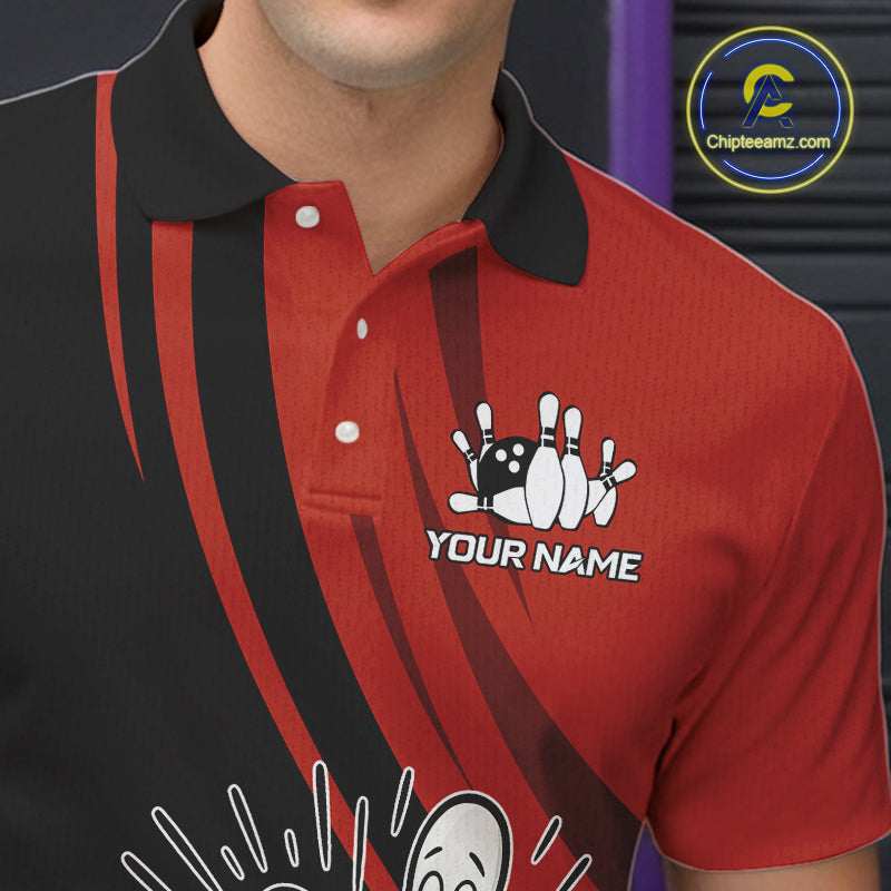 Funny Bowling ball and pins Black and Red Bowling Team Shirts For Men Custom Retro Bowling Jerseys NQS10225