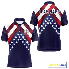 Load image into Gallery viewer, Red, White &amp; Blue American Flag Mens Bowling Polo, 1/4 Zip Shirt Custom Patriotic Team Bowling Jersey NQS10226