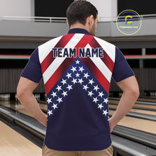 Load image into Gallery viewer, Red, White &amp; Blue American Flag Mens Bowling Polo, 1/4 Zip Shirt Custom Patriotic Team Bowling Jersey NQS10226