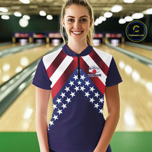 Load image into Gallery viewer, Red, White &amp; Blue American Flag Women Bowling Shirts Custom Patriotic Team Bowling Jersey NQS10226