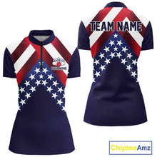 Load image into Gallery viewer, Red, White &amp; Blue American Flag Women Bowling Shirts Custom Patriotic Team Bowling Jersey NQS10226