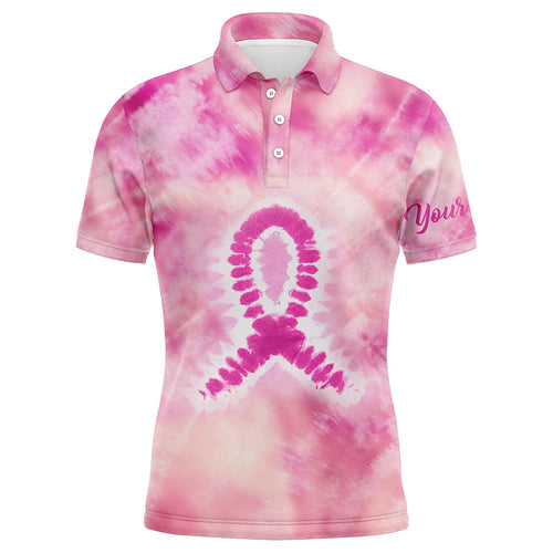 Men golf polo shirts custom pink tie dye breast cancer awareness golf tournament golf tops for men NQS6085