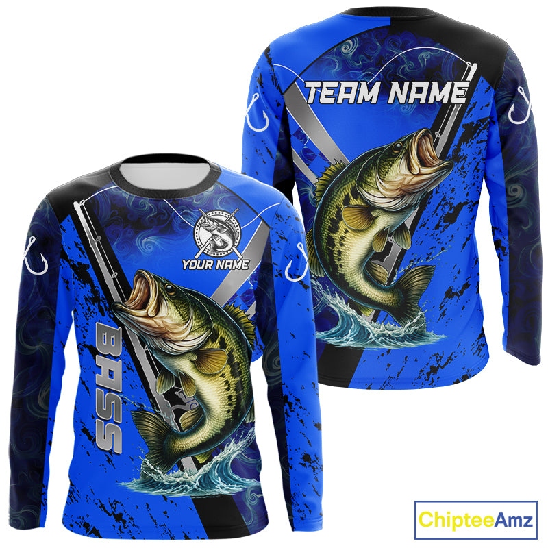 Blue Camo Bass fishing custom Largemouth Bass sun protection long sleeve fishing shirts for Team NQS10816