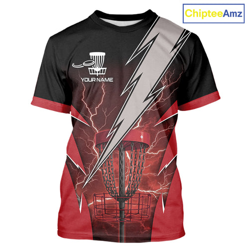 Black and Red Lightning Thunder Disc golf T-Shirt Custom team disc golf jerseys NQS10819