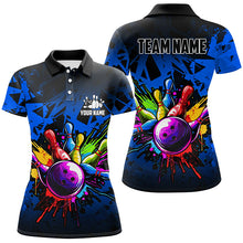 Load image into Gallery viewer, Colorful bowling jersey Polo, 1/4 Zip Shirt for Women Custom Bowling Team shirts for bowler| Blue NQS8880