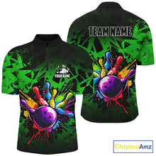 Load image into Gallery viewer, Colorful bowling jerseys Polo, 1/4 Zip Shirt for Men Custom Bowling Team shirts for bowler | Green NQS8881