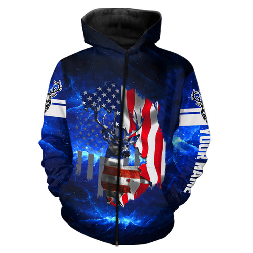 Deer hunting American flag patriotic blue 3d galaxy custom camo deer hunting shirts NQSD18