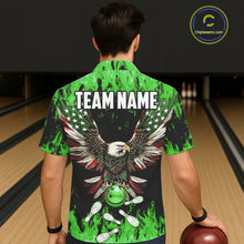 Load image into Gallery viewer, Green flame Hawaiian bowling shirts Custom American flag Eagle Team bowling shirts, gift for bowlers NQS11188