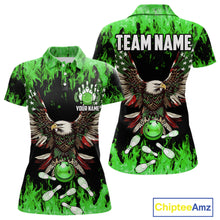 Load image into Gallery viewer, Green flame Womens bowling shirts Custom American flag Eagle Team bowling shirts, gift for bowlers NQS11188