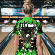 Load image into Gallery viewer, Green flame Womens bowling shirts Custom American flag Eagle Team bowling shirts, gift for bowlers NQS11188