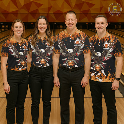 Orange flame Mens bowling shirts Custom American flag Eagle Team bowling shirts, gift for bowlers NQS11189