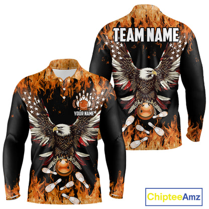 Orange flame Mens bowling shirts Custom American flag Eagle Team bowling shirts, gift for bowlers NQS11189