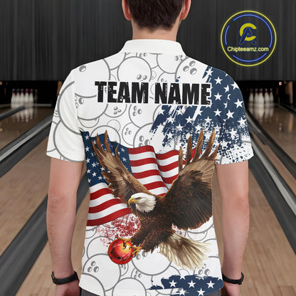 Red, White, Blue American Flag Eagle Men Bowling Shirts Custom Patriotic Camo Bowling Team Jersey NQS11192