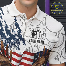 Load image into Gallery viewer, Red, White, Blue American Flag Eagle Men Bowling Shirts Custom Patriotic Camo Bowling Team Jersey NQS11192