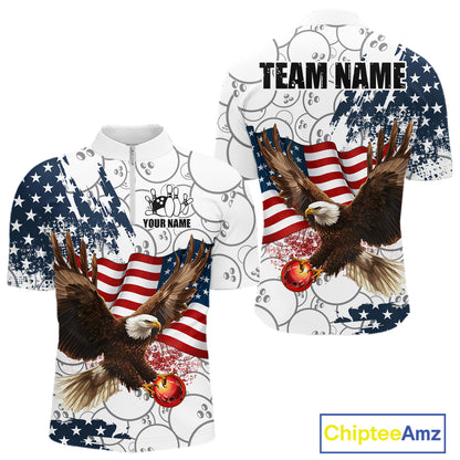 Red, White, Blue American Flag Eagle Men Bowling Shirts Custom Patriotic Camo Bowling Team Jersey NQS11192