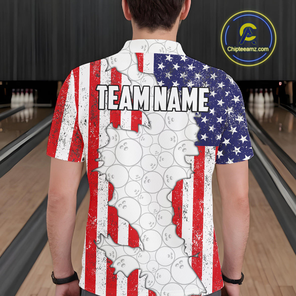 Personalized Red, White and Blue American Flag Bowling Team Shirts For Men, Patriotic Bowling Gifts NQS11197