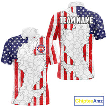 Load image into Gallery viewer, Personalized Red, White and Blue American Flag Bowling Team Shirts For Men, Patriotic Bowling Gifts NQS11197