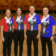 Load image into Gallery viewer, Personalized Red, White and Blue Cobra Snake Bowling Team Shirts For Men, Patriotic Bowling Jerseys NQS11198