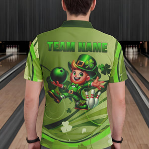 Green shamrock Lucky Men Bowling Polo, Quarter Zip Shirts Custom St Patrick Day Team bowling Shirts NQS9328