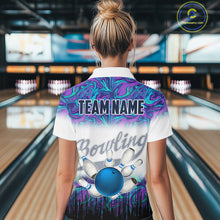 Load image into Gallery viewer, Womens Quarter Zip shirts Custom blue purple marble pattern bowling Team Jerseys, gift for bowlers NQS7141