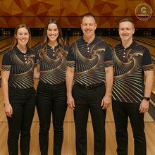 Load image into Gallery viewer, Custom Black and Gold Bowling Polo, Quarter Zip Shirts for Men, Team Bowling League Jerseys NQS11599